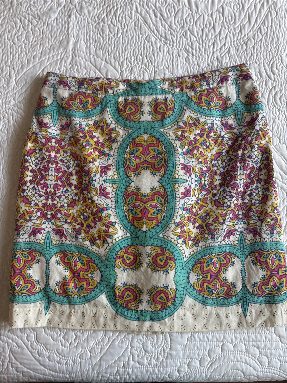 Printed Cotton Blend Mini Skirt in Teal and Multi